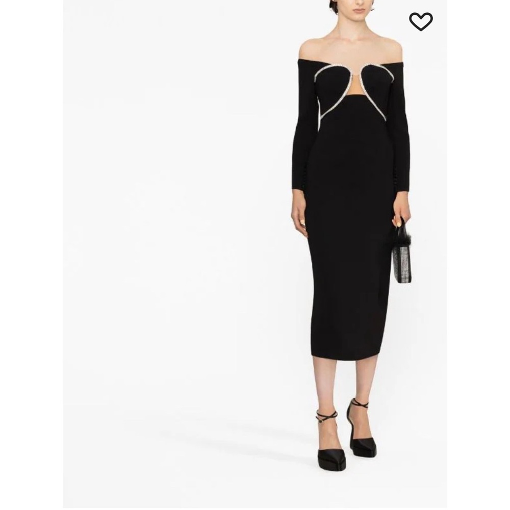 NWT Self Portrait off the shoulder crystal embellished black midi dress